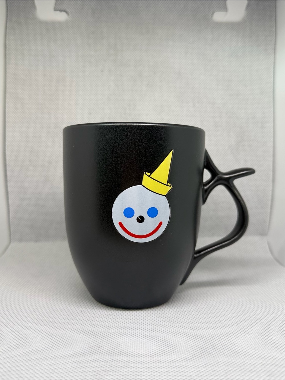 Vintage Jack in the Box Matte Black Coffee Mug Clown Logo Face Collectible Cup